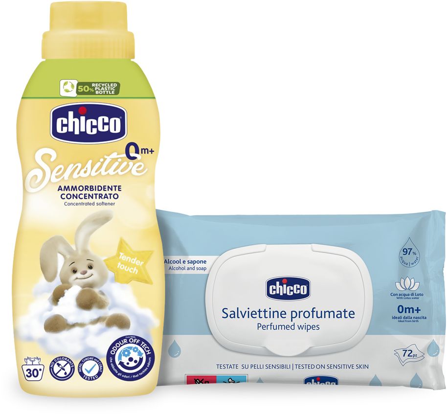 Chicco Aviváž koncentrovaná Baby Sensitive Jemný dotek + vlhčené ubrousky zdarma 750 ml