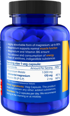 Natios Magnesium Malate 1000 mg + B6 90 kapslí
