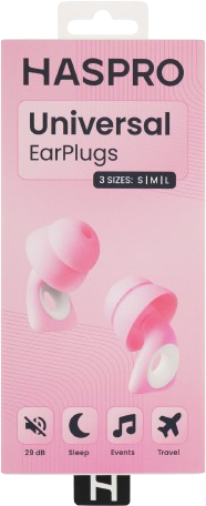 Haspro Universal Pink, 1 pár opakovaně použitelných silikonových špuntů do uší, růžové
