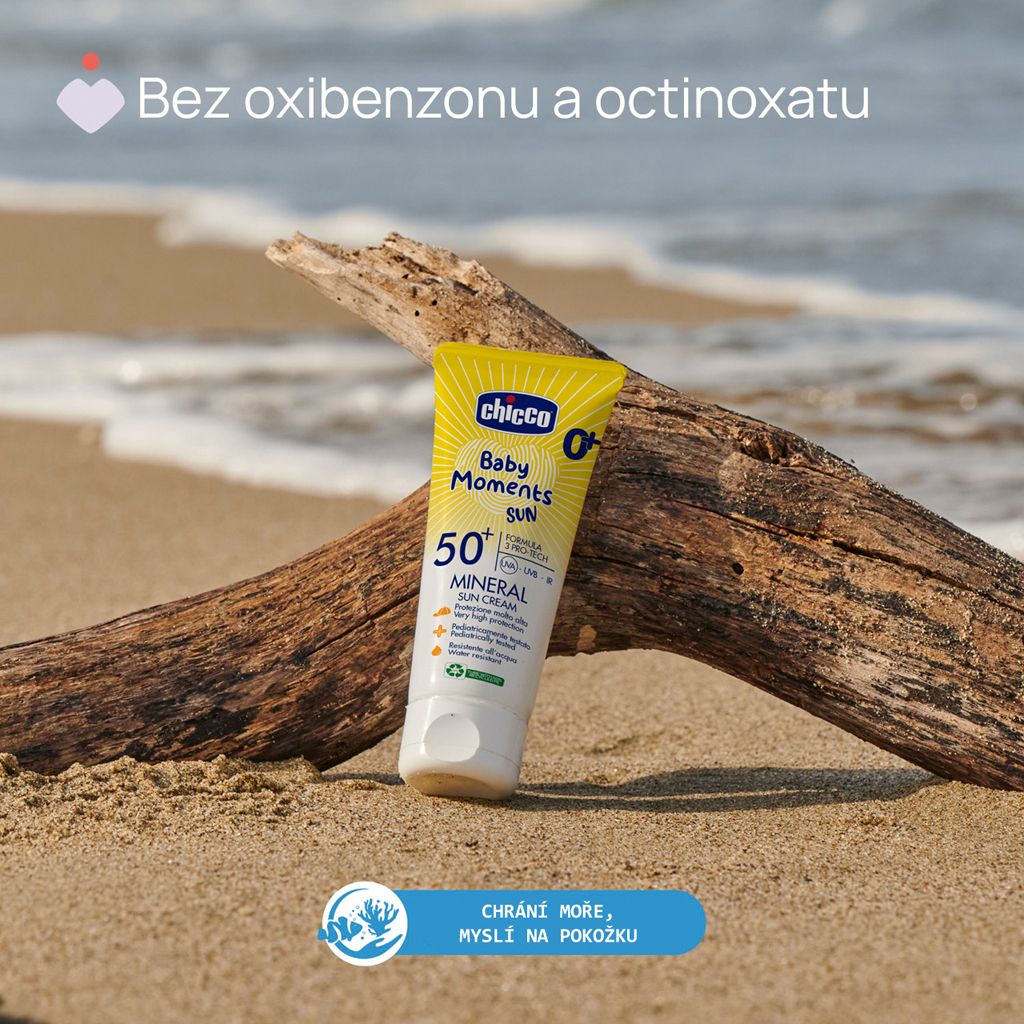 Chicco Krém dětský na opalování s minerály SPF50+ Baby Moments Sun, 0m+ 75 ml