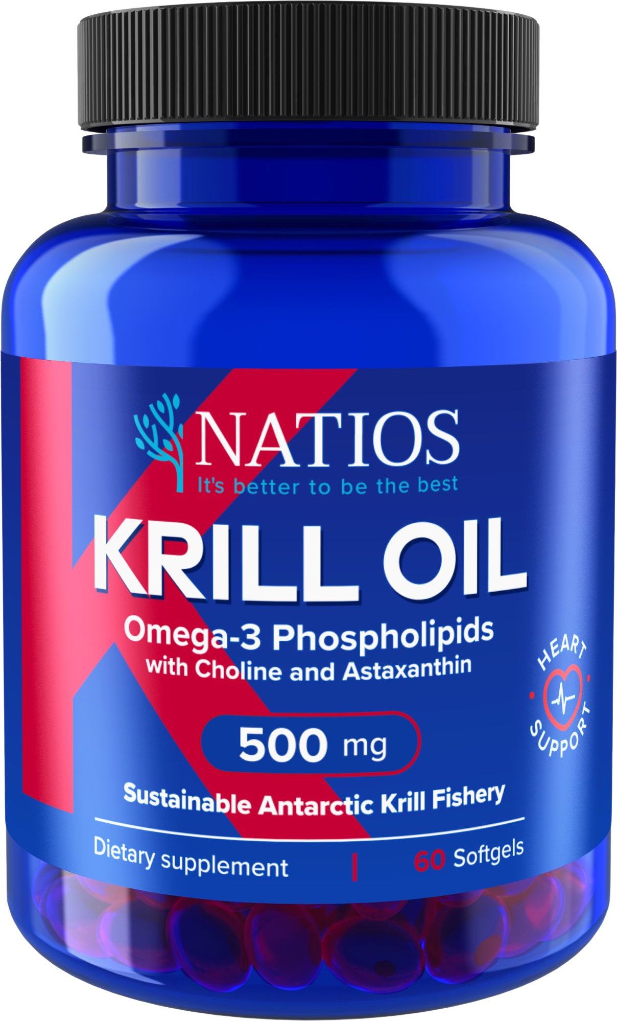 Natios Krill Oil Omega-3 Phospholipids with Choline and Astaxanthin 500 mg 60 kapslí