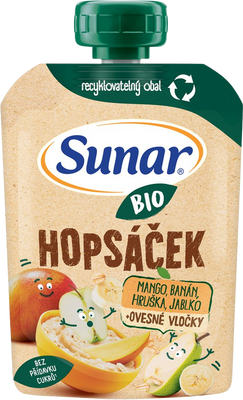 Sunar BIO ovocná kapsička Hopsáček mango, banán, hruška a ovesné vločky 100 g