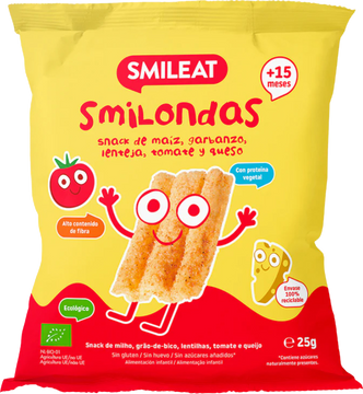 Smileat BIO kukuřičné křupky cizrna, čočka, rajče a sýr s olivovým olejem a vitaminem B1 15M+ 25 g