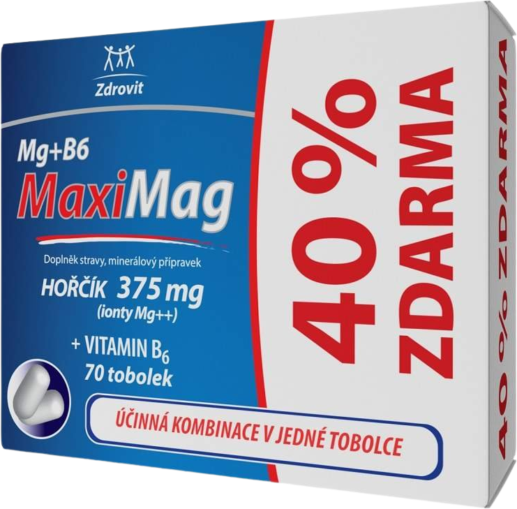 Zdrovit MaxiMag Hořčík 375 mg+B6 40% Zdarma 70 tobolek