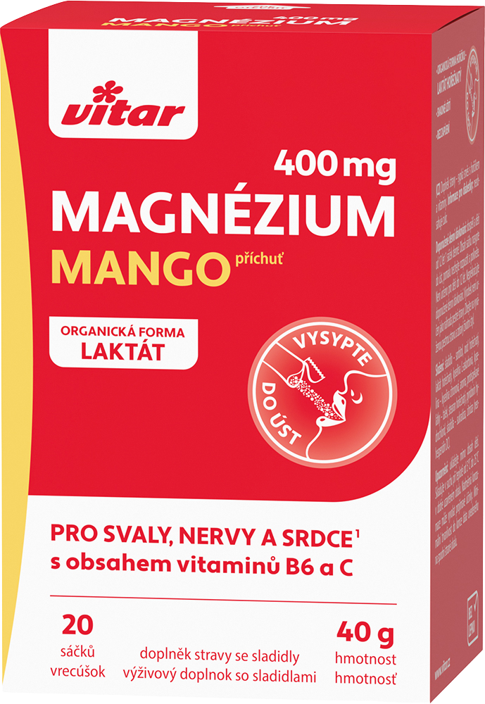 Vitar Magnezium Mango 400mg + vit.B6 + vit.C 20 sáčků