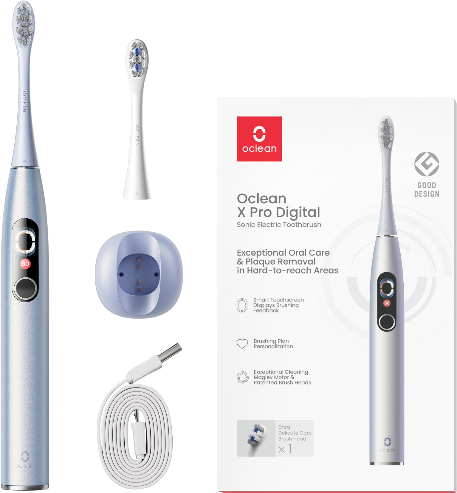 Oclean X Pro Digital Silver sonický kartáček, stříbrný