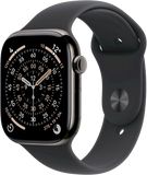 Apple Watch 11 GPS + Cellular 46mm Břidlicově šedý titan s černým sportovním řemínkem - M/L