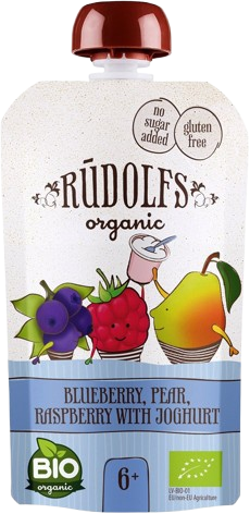 Rudolfs BIO kapsička borůvka, hruška, malina s jogurtem 110 g