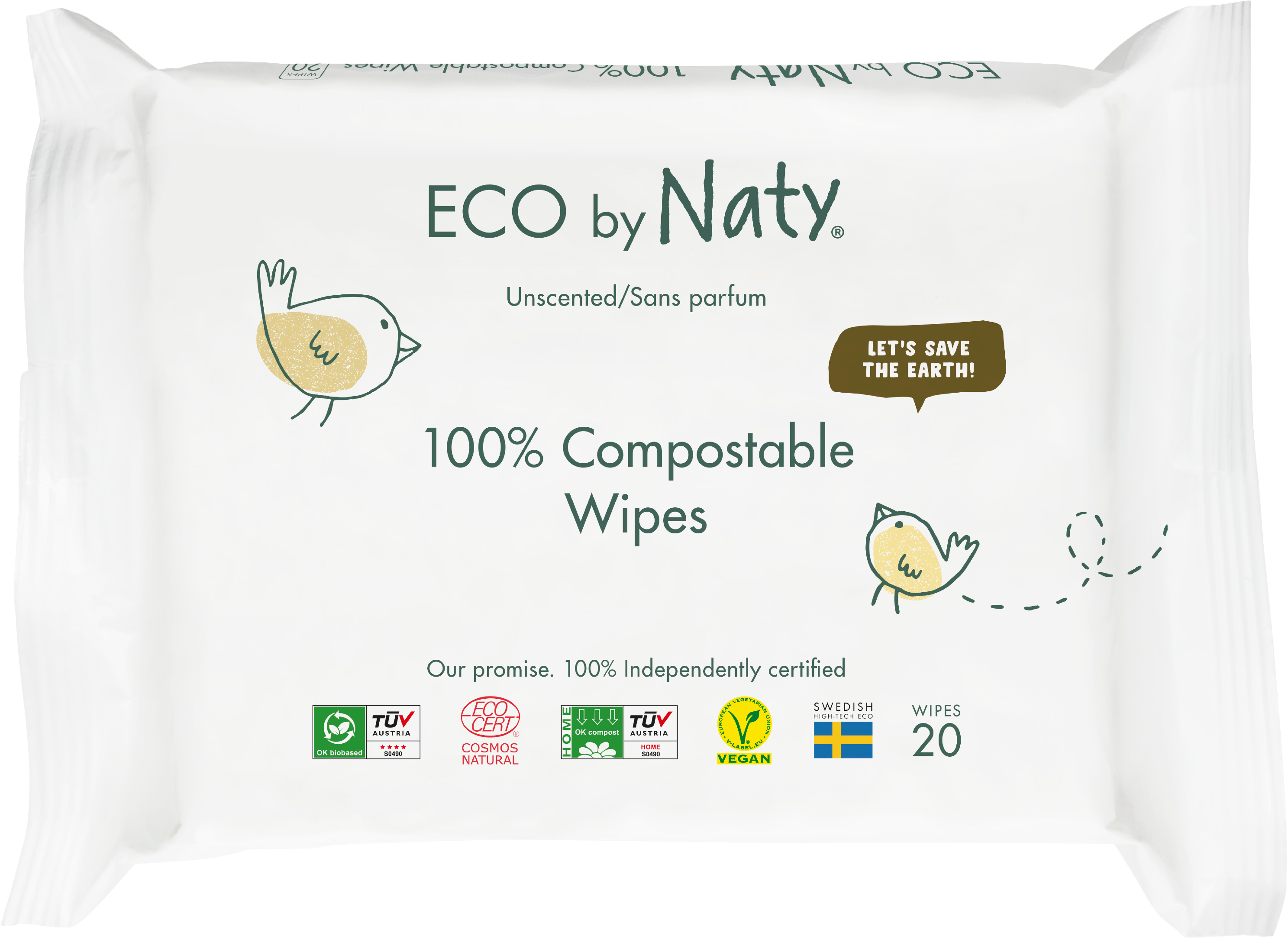 Eco by Naty Vlhčené ubrousky ECO bez vůně - pro citlivou pokožku, cestovní balení 20 ks