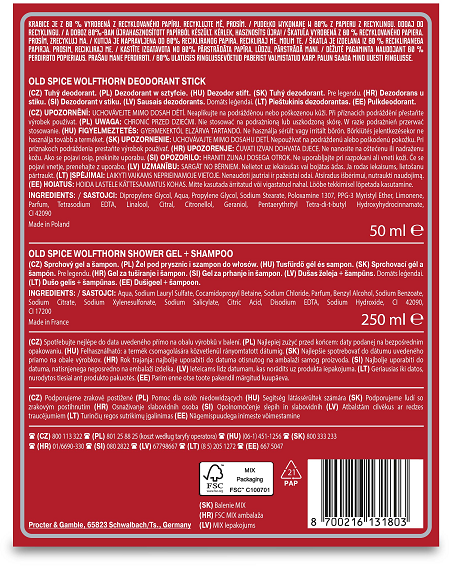 Old Spice Gamer dárková sada s deodorantem ve spreji 50 ml a sprchovým gelem Wolfthorn 250 ml