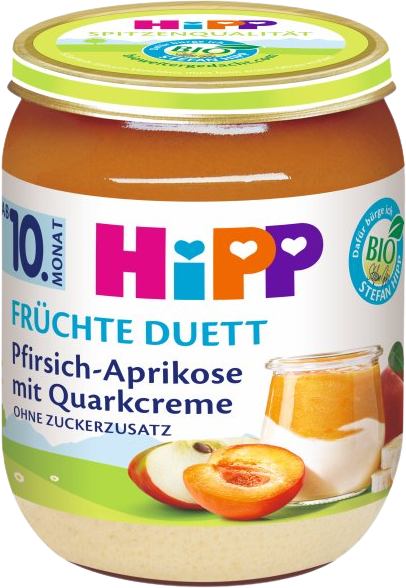 HiPP BIO Ovocný duet Broskev-Meruňka s tvarohovým krémem 160 g