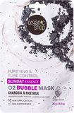Organic Shop Plátýnková maska Sunday Essence O2 Bubble s Černým uhlím a Rýžovým mlékem 25 g