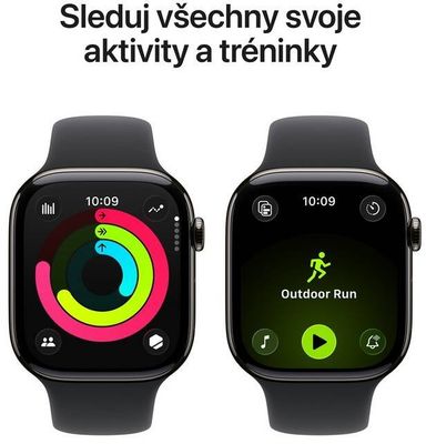 Apple Watch 11 GPS + Cellular 46mm Břidlicově šedý titan s černým sportovním řemínkem- S/M