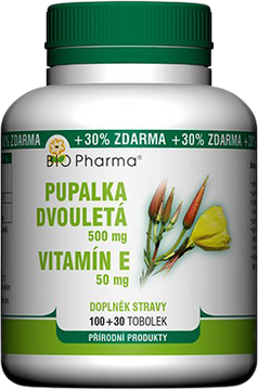 Bio Pharma Pupalka dvouletá 500 mg + Vitamín E 50 mg 130 tobolek