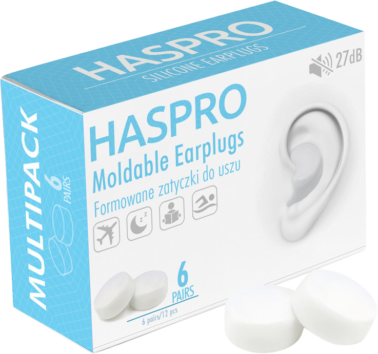 Haspro Mold6 silikonové špunty do uší, bílé 6 párů 12 ks