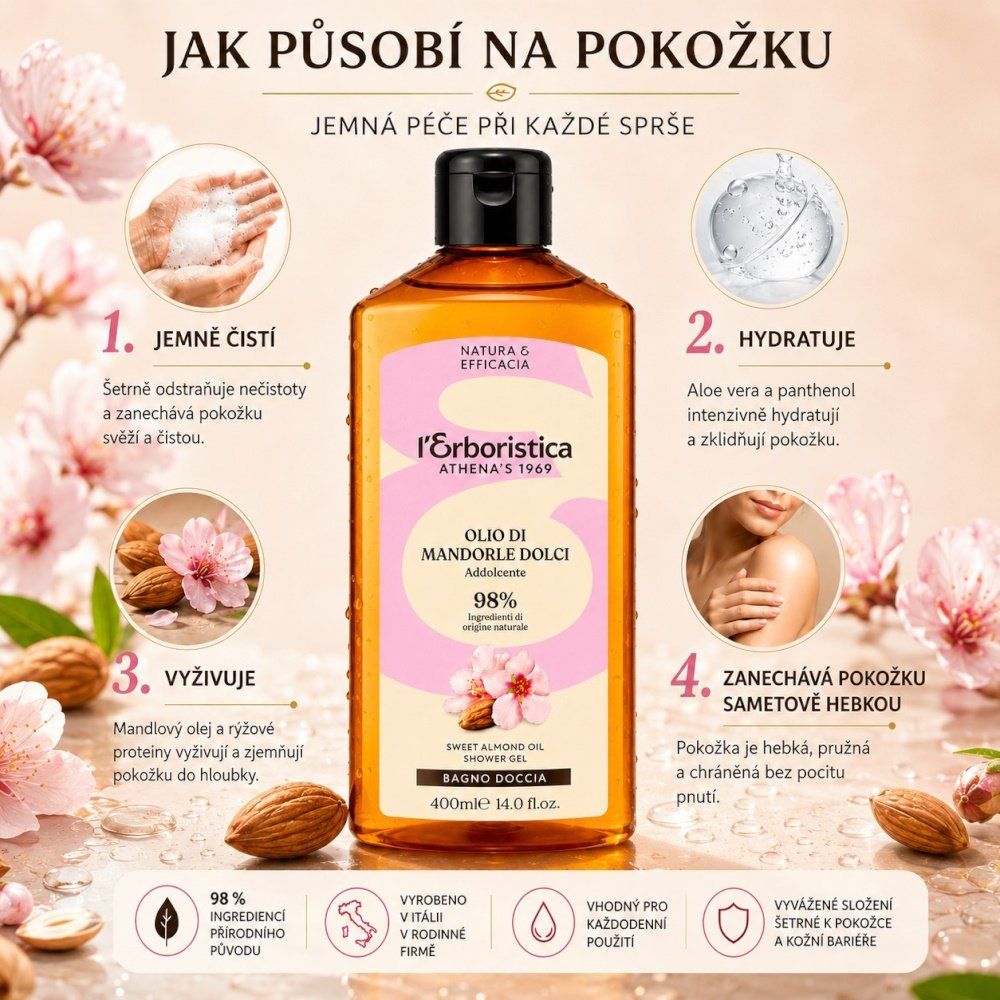 Erboristica Přírodní sprchový gel Olej ze sladkých mandlí – hebkost a hydratace 400 ml
