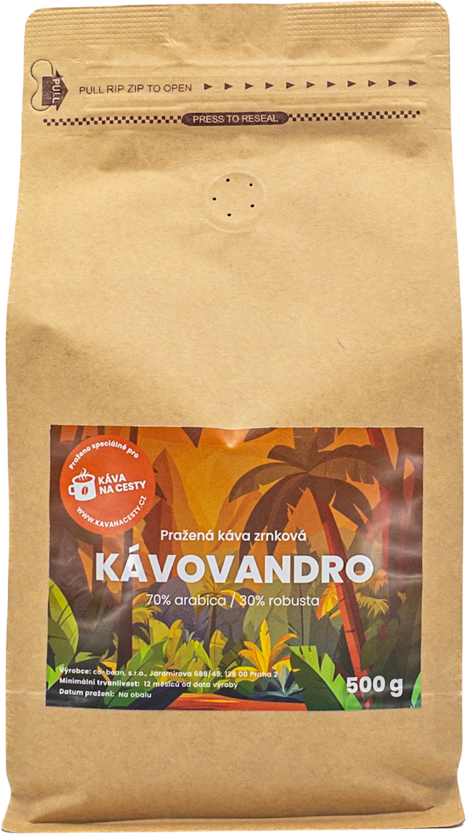 Káva na cesty Zrnková káva Kávovandro 500 g