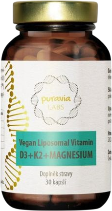 Puravia LABS Liposomální vitamín D3 + K2 + Magnesium VEGAN 30 kapslí