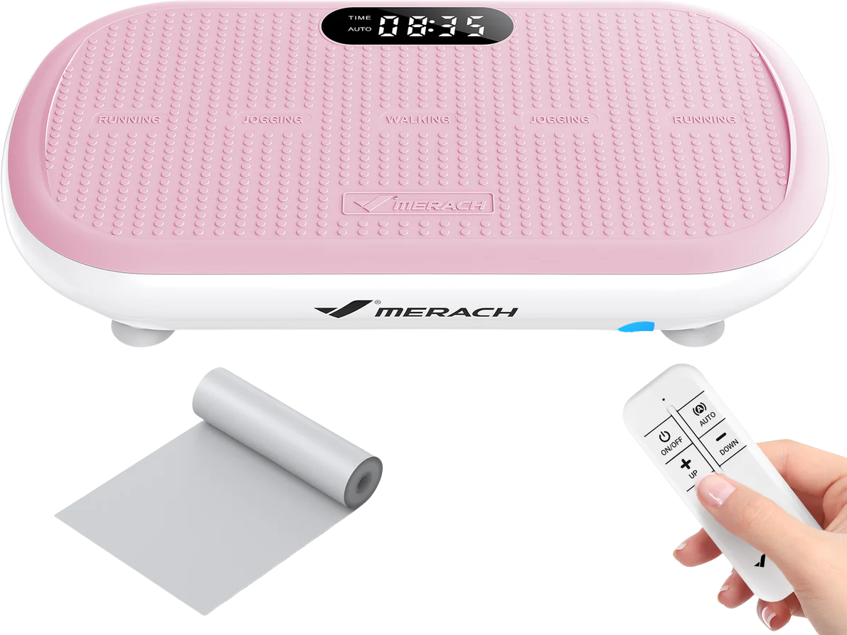 Merach 2440 vibrační plošina, nosnost 200 kg, Bluetooth a 10 režimů, růžová
