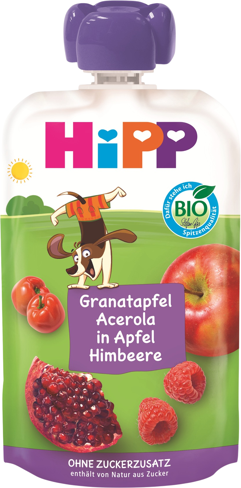 HiPP BIO Hippis 100% ovoce Jablko-Maliny-Granátové jablko-Acerola 100 g