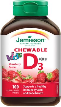 Jamieson Vitamín D3 Kids 400 IU tablety na cucání s příchutí jahody pro děti 100 ks
