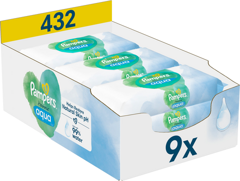 Pampers Harmonie Aqua Plastic Free Vlhčené ubrousky 9 x 48 ks
