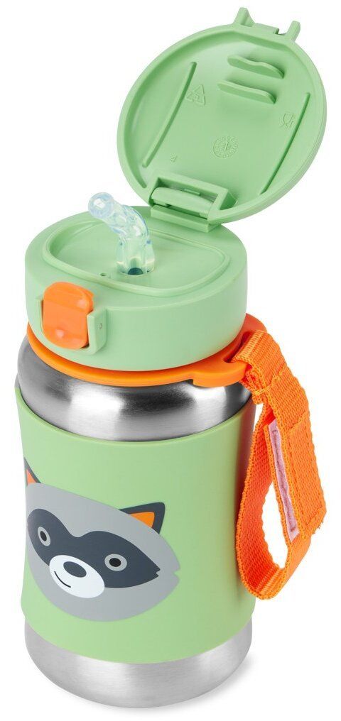Skip Hop Spark Style Láhev s brčkem na vodu nerez Medvídek mýval 12m+ 350 ml