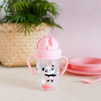Canpol babies Exotic Animals nevylévací hrneček se slámkou a závažím růžový 270 ml