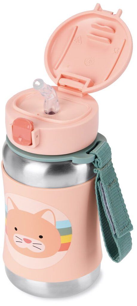 Skip Hop Spark Style Láhev s brčkem na vodu nerez Kočička 12m+ 350 ml