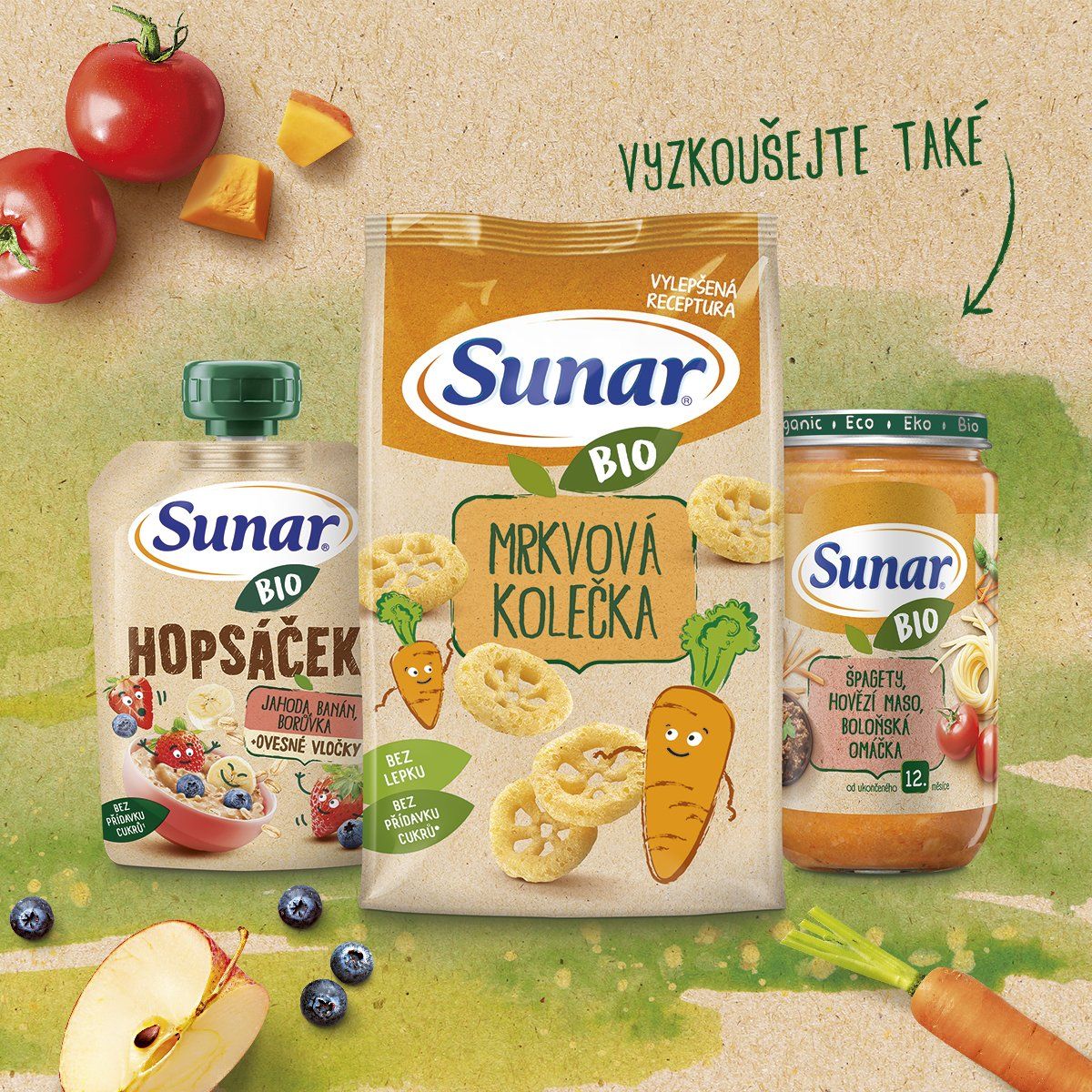Sunar BIO ovocná kapsička Hopsáček mango, banán, hruška a ovesné vločky 100 g