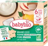 Babybio svačinka s kokosovým mlékem - jablko a hruška 4 x 85 g