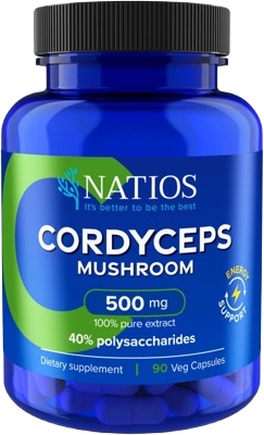 Natios Cordyceps Extract, 500 mg, 40% polysaccharides, 90 kapslí
