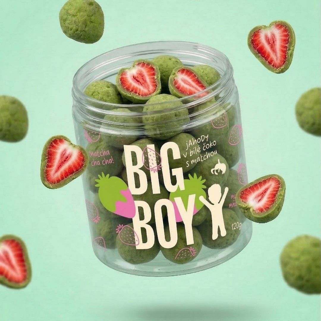 BIG BOY® Jahody v matcha a bílé čokoládě 120 g