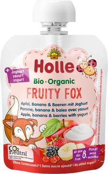 Holle Fruity Fox - bio dětské ovocné pyré s jogurtem 85 g