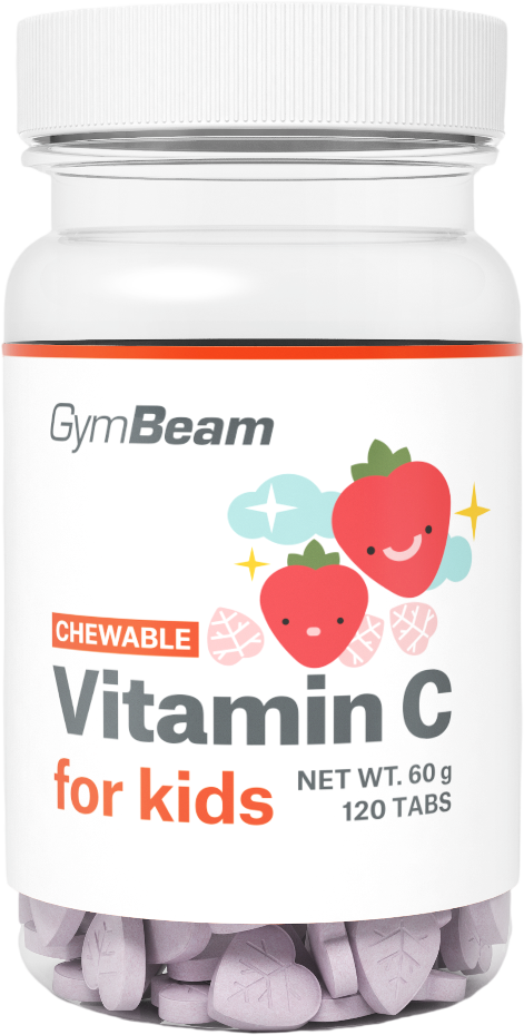 GymBeam Vitamín C, tablety na cucání pro děti - jahoda 120 ks