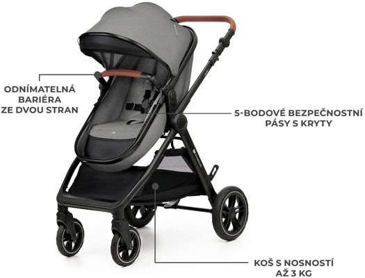 Kinderkraft Kočárek kombinovaný 3v1 Esme Pro Moonlight Grey
