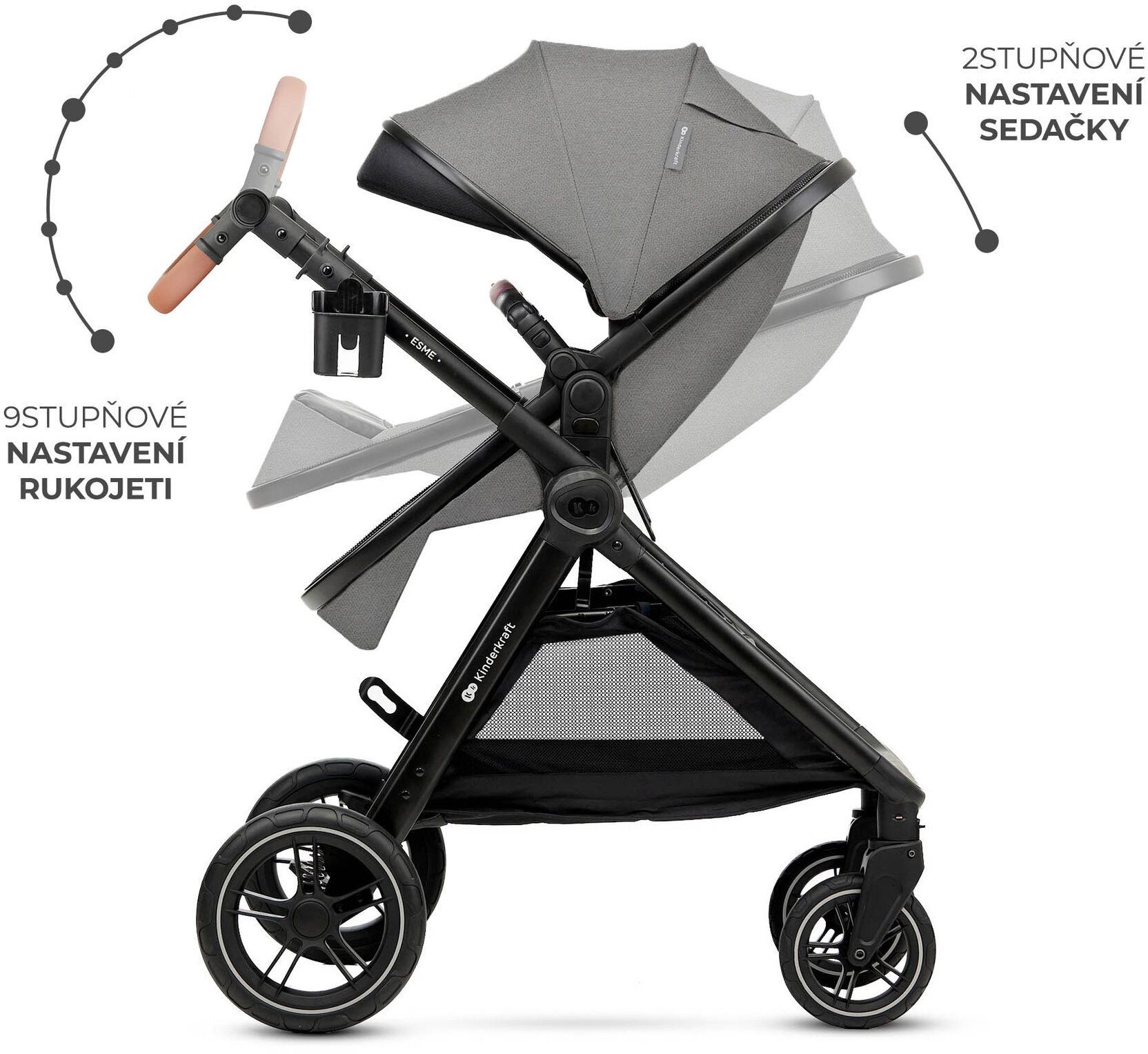 Kinderkraft Kočárek kombinovaný 3v1 Esme Pro Moonlight Grey