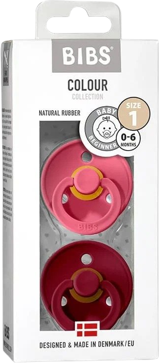 BIBS Colour Dudlíky z přírodního kaučuku - velikost 1, Coral/Ruby 2 ks