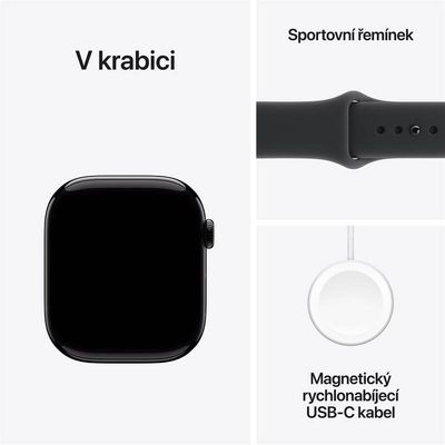 Apple Watch 11 GPS + Cellular 46mm Klavírně černý hliník s černým sportovním řemínkem - S/M