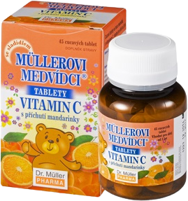 Dr.Muller Müllerovi medvídci tablety s příchutí mandarinky a vitaminem C, cucavé tablety 45 ks