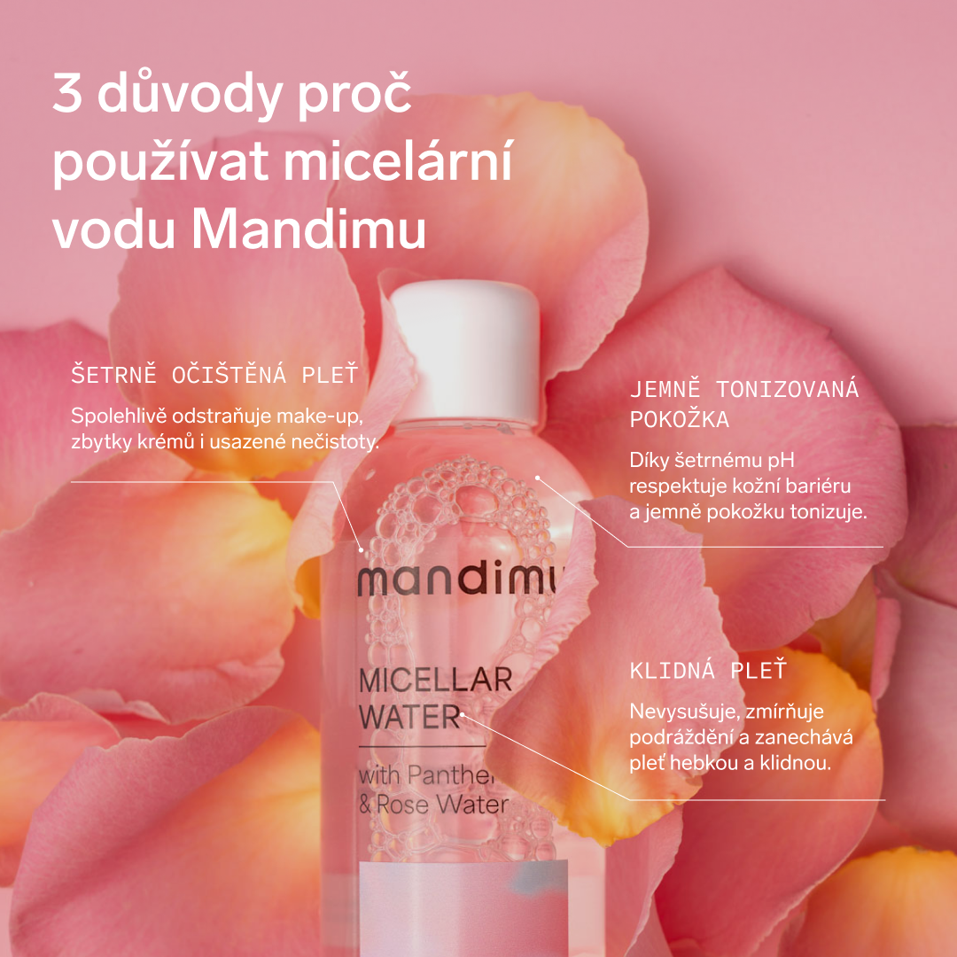 Mandimu (Jíme zdravě) Micelární voda s panthenolem a růžovou vodou 250 ml