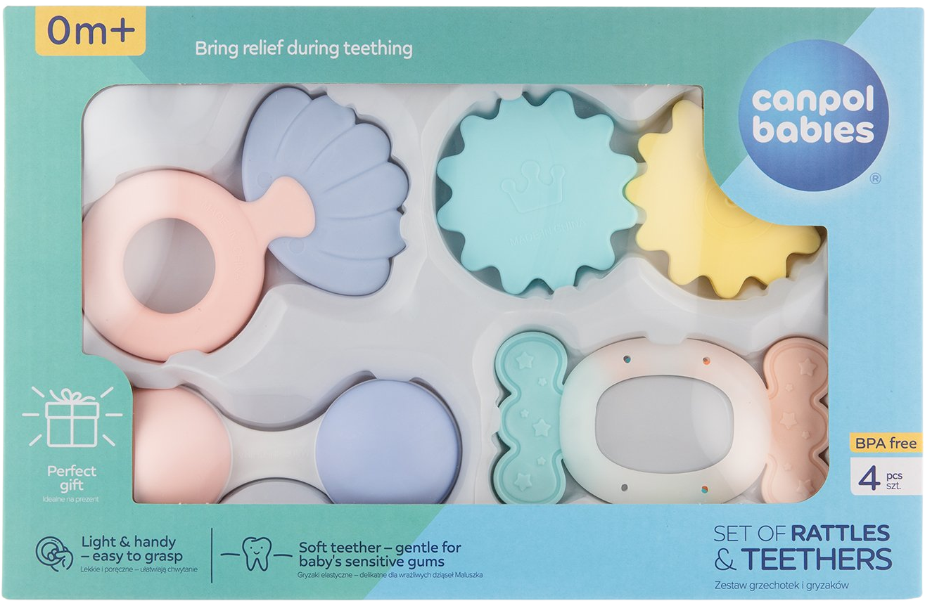 Canpol babies První set chrastítek s kousátky pastel 4 ks