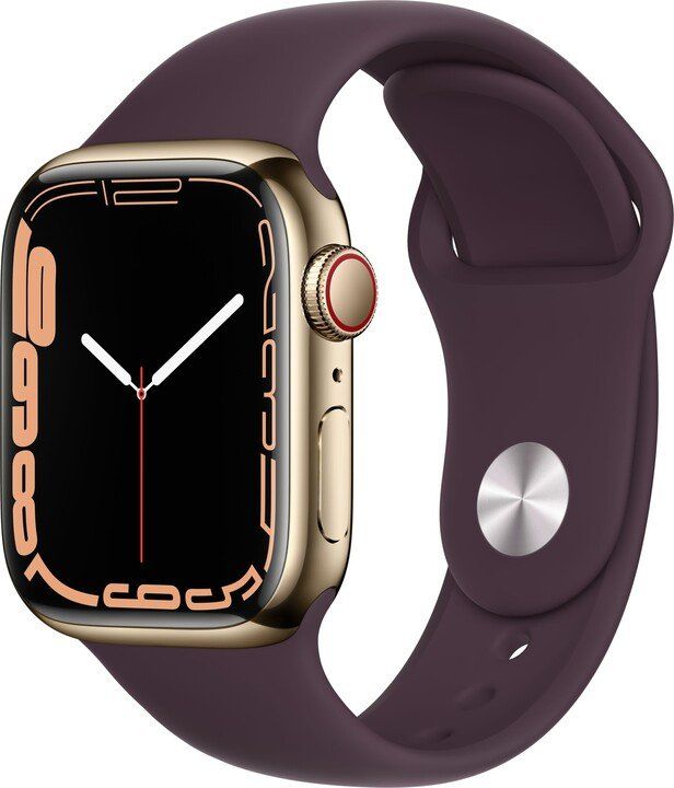 PB Apple Watch Series 7 Cell, 41mm Gold/Steel Case/D.Cherry SportBand