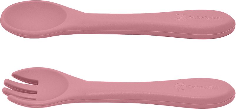 Petite&Mars Set jídelní silikonový TAKE&MATCH talíř + příbor Dusty Rose 6m+ 2 ks