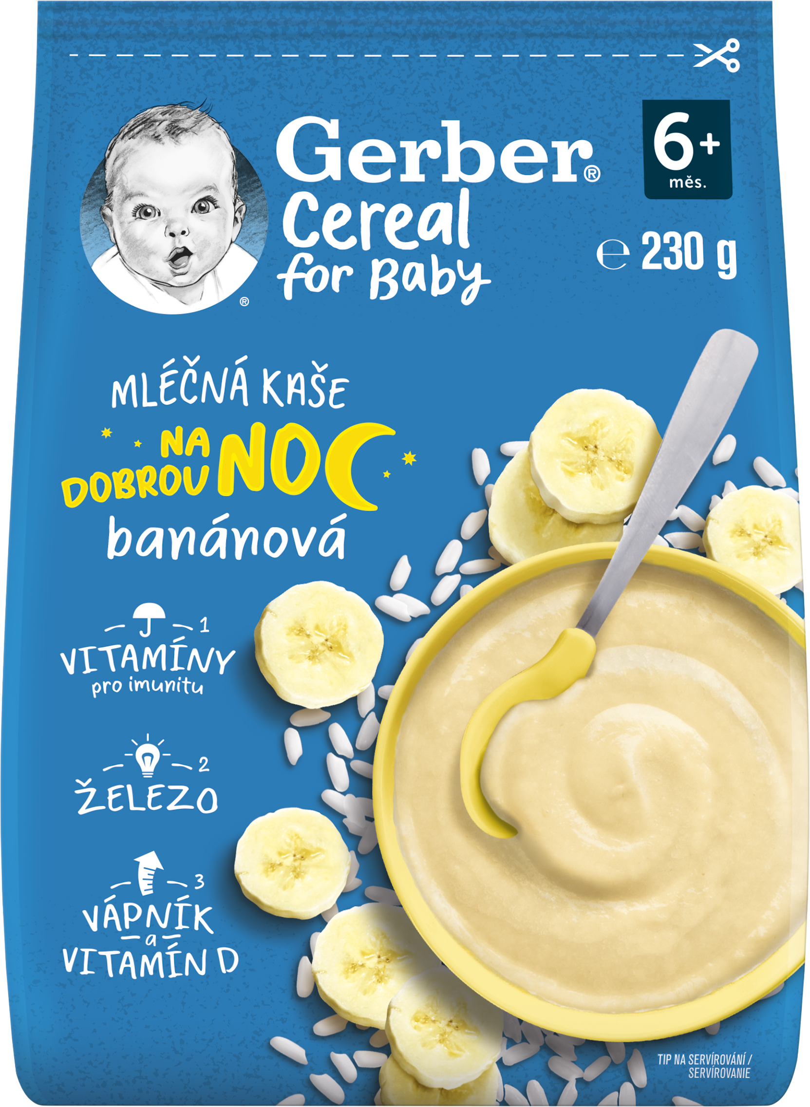 Gerber Cereal mléčná kaše banánová na dobrou noc 230 g