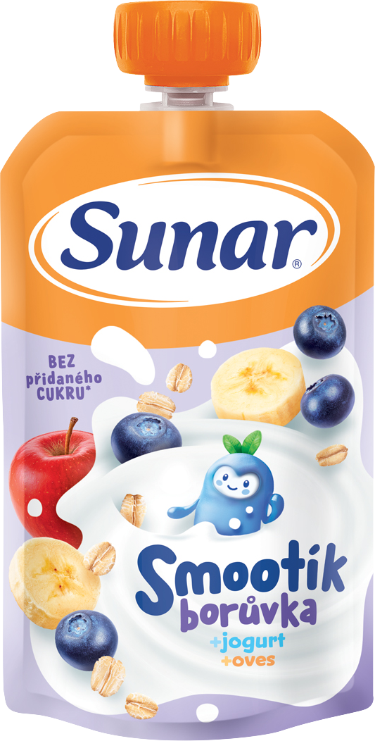 Sunar Smootík dětská kapsička borůvka, jogurt, ovesné vločky 12m+ 120 g