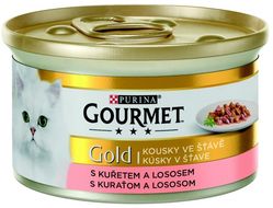 Gourmet Gold konzerva pro kočky - Kousky losos a kuře 85 g