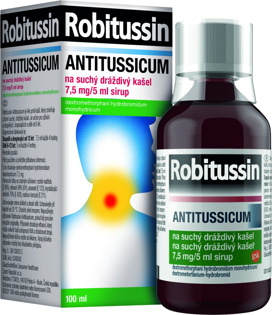 Robitussin Antitussicum 7,5mg/5ml, sirup na suchý kašel 100 ml