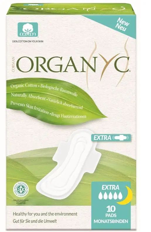 Organyc Noční vložky s křidélky extra silné prodloužené z biobavlny 10 ks