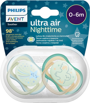 Philips Avent Šidítko Ultra air noční 0-6m chlapec 2 ks